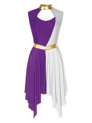 Women Color Block Sleeveless Hollow Worship Dance Dress front image