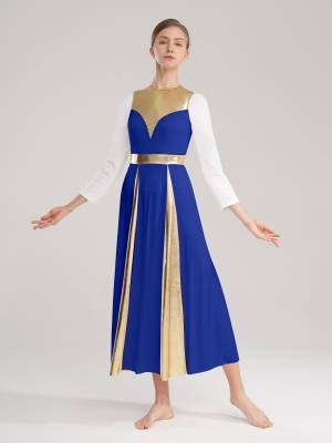 Women Sleeveless Color Block Church Worship Dance Dress(no white underdress) front image