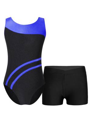 Kids Girls 2pcs Sleeveless Leotard with Shorts Gymnastics Set front image