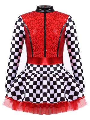 Kids Girls Long Sleeve Sequin Racer Racing Driver Halloween Dress front image