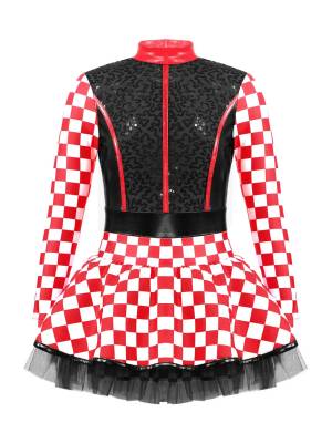 Kids Girls Long Sleeve Sequin Racer Racing Driver Halloween Dress