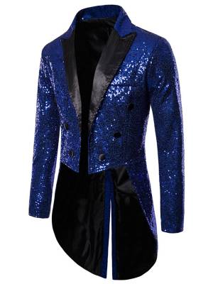 Men Sequin Long Sleeve Lapel Double-Breasted Tailcoat Formal Tuxedo front image