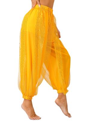 Women Sequined Dots Chiffon Belly Dance Pants