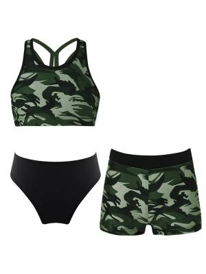 Kids Girls Three Pieces Tropical Print Swim Tankini Sets front image