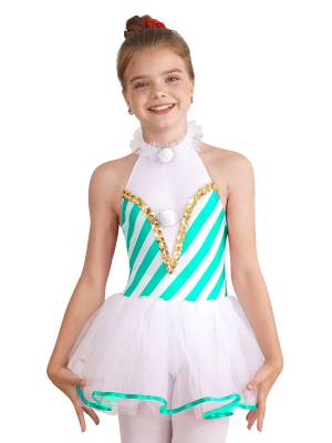 Girls Halter Neck Sleeveless Stripes Christmas Candy Cane Tutu Dress