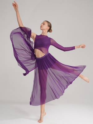 Women One Shoulder Side Slit Modern Lyrical Dance Leotard Dresses front image