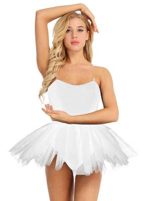 Women Strapless Built In Shelf Bra Ballet Tutu Leotard Dress