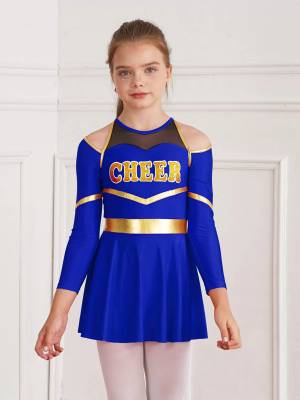 Kids Girls Long Sleeve Letter Print Cold Shoulder Cheerleading Dress