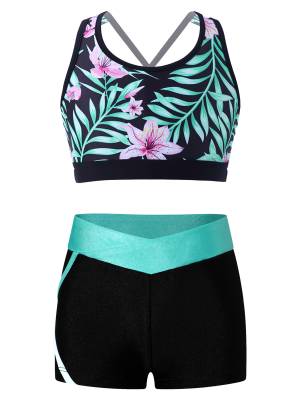 Kids Girls 2pcs Sleeveless U Neck Crop Top and Shorts Sports Set