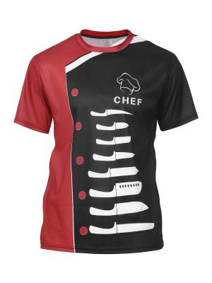 Men Creative Color Block Printed Short Sleeve Chef T-shirt