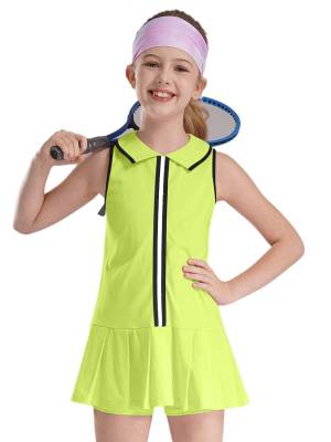 Kids Girls 2pcs Sleeveless Pleated Dress with Shorts Tennis Golf Set front image