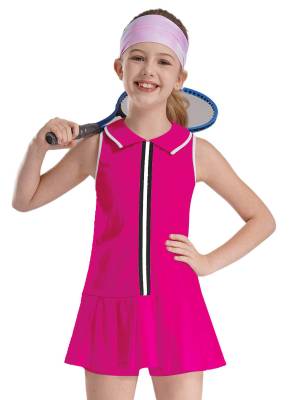 Kids Girls 2pcs Sleeveless Pleated Dress with Shorts Tennis Golf Set front image