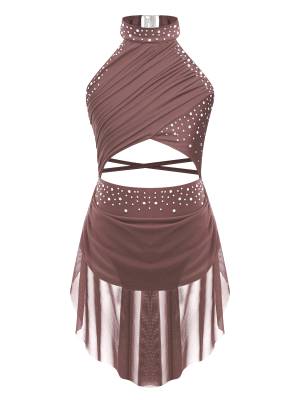Kids Girls Rhinestone Backless Lyrical Dance Leotard Dress front image