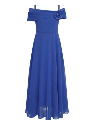 Kids Girls 3D Flower Applique A-Line Chiffon Junior Bridesmaid Dress