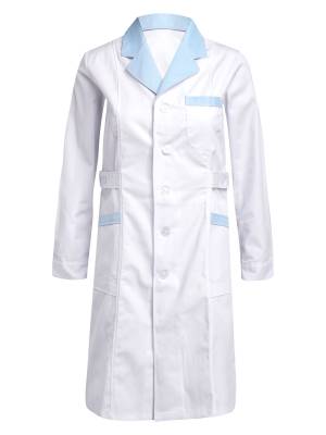 Women Long Sleeve Notch Lapel Front Buttons Nurse Pharmacist Costume Coat