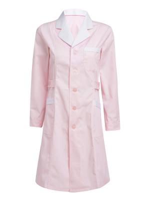 Women Long Sleeve Notch Lapel Front Buttons Nurse Pharmacist Costume Coat