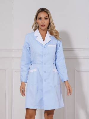 Women Long Sleeve Notch Lapel Front Buttons Nurse Pharmacist Costume Coat front image