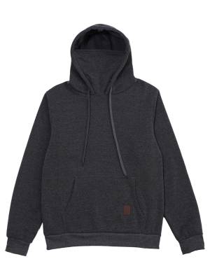 Men Long Sleeve Solid Color Sports Sweatshirt with Built-in Face Mask