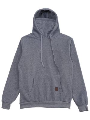 Men Long Sleeve Solid Color Sports Sweatshirt with Built-in Face Mask front image