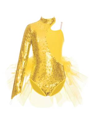 Kids Girls Sparkly Sequins Long Sleeve Jazz Dance Leotard front image
