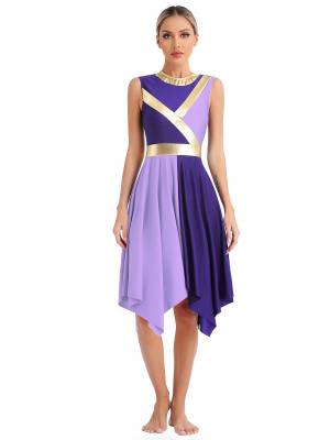 Women Sleeveless Metallic Color Block Liturgical Dance Dress front image