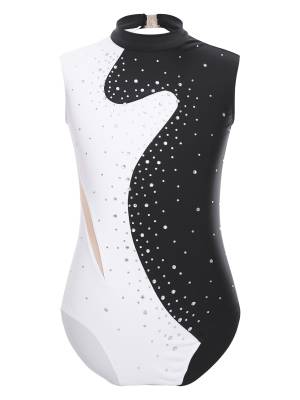 Kids Girls Color Block Rhinestones Keyhole Back Sleeveless Gymnastic Leotard