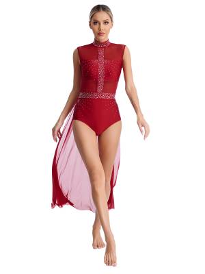 Women Rhinestone Sleeveless Lyrical Dance Leotard Dress front image
