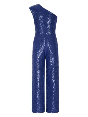 Kids Girls Sequin One Shoulder Bodysuit Sleeveless Jumpsuit