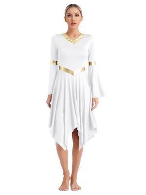 Women V Neck Flare Sleeve Worship Dance Dress front image