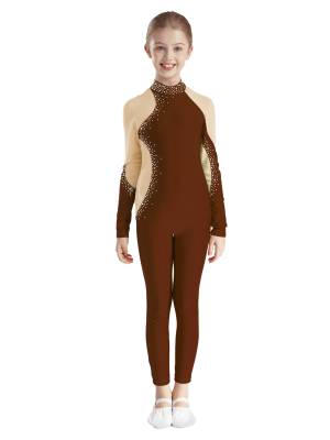 Kids Girls Gymnastics Costume Long Sleeve Rhinestones Dance Unitard front image