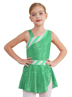 Kids Girls Christmas Sleeveless Sequins Dance Leotard Dress