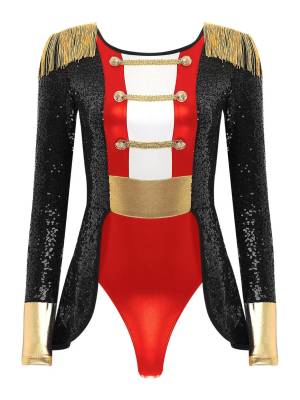 Women Long Sleeve Allover Sequin Circus Ringmaster Cosplay Bodysuit