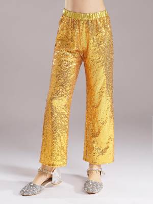 Kids Girls Sequin High Waist Loose Pants for Jazz Dance front image