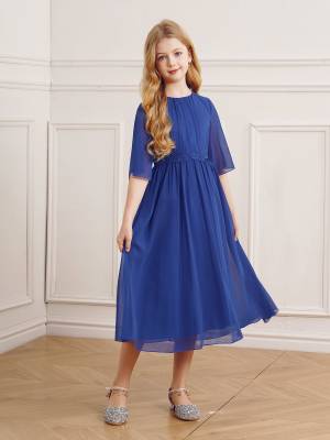 Kids Girls Chiffon Flare Sleeve A-Line Junior Bridesmaid Dress front image