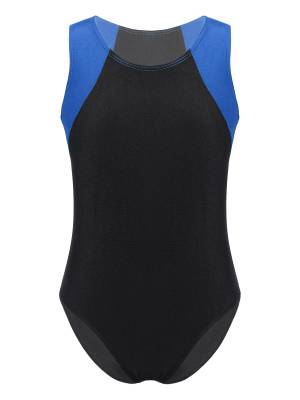 Kids Boys Sleeveless Round Neck Colorblock Gymnastic Leotard