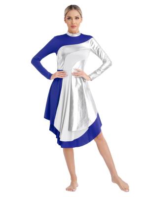 Women Long Sleeve Colorblock Liturgical Worship Dance Dresses