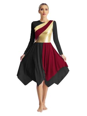 Women Long Sleeve Metallic Liturgical Worship Praise Dance Dress