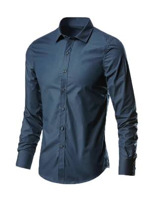 Men Turn-down Collar Long Sleeves Slim Fit Shirt front image