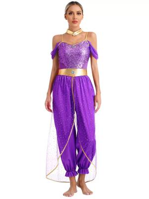 Women Belly Dance Sequin Jumpsuit Arabian Princess Costumes