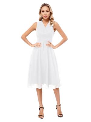 Women Sleeveless V Neck Chiffon Wrap A-Line Bridesmaid Cocktail Dress