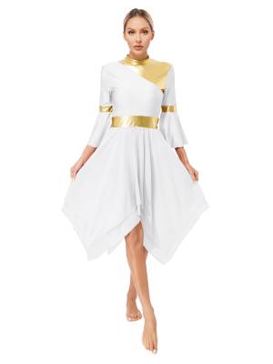 Women 3/4 Flare Sleeve Asymmetrical Liturgical Praise Dance Dress front image