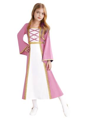 Kids Girls Long Sleeve Square Neck Medieval Renaissance Princess Dress front image