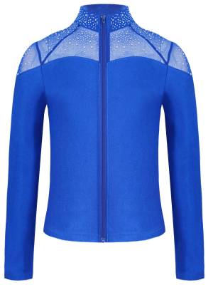Kids Girls Shiny Rhinestones Long Sleeve Zipper Jacket for Gymnastics