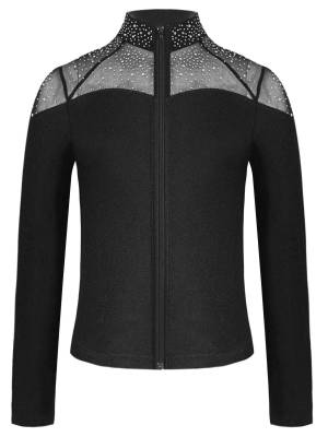 Kids Girls Shiny Rhinestones Long Sleeve Zipper Jacket for Gymnastics front image