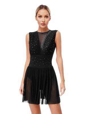 Women Sleeveless Rhinestone Figure Skating Lyrical Dance Dresses