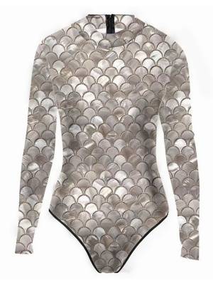 Women One-piece Mermaid Scale Print Rash Guard Swimsuit