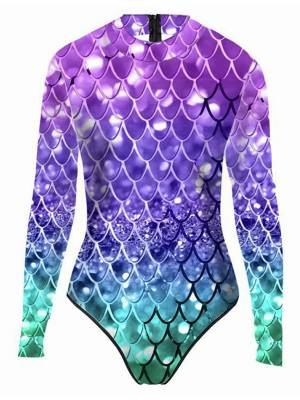 Women One-piece Mermaid Scale Print Rash Guard Swimsuit front image