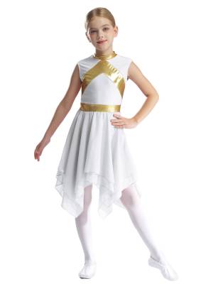 Kids Girls Metallic Sleeveless Asymmetrical Liturgical Praise Dance Dress front image