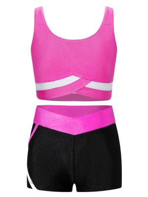 Kids Girls 2pcs Sleeveless Vest Top with Shorts Sports Set for Gymnastics Yoga