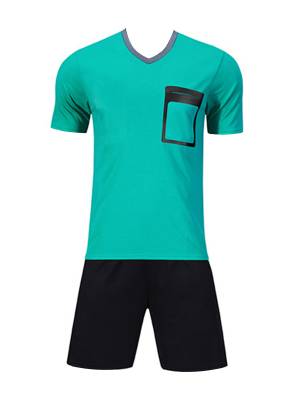 Men 2pcs Soccer Referee Set V Neck Short Sleeve T-shirt and Shorts